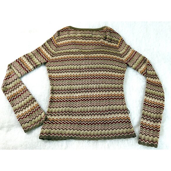 Nautica Jeans Company Zigzag Chevron Knit Cardigan L Made in Australia Y2K Luxe - Picture 2 of 12